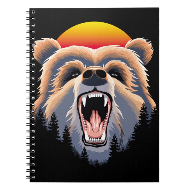 Caderno Espiral Roaring Grizzly Bear Face (Frente)