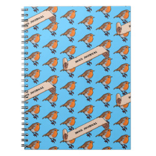 Caderno Espiral Robin Bonito Adicionar Seu Nome Pixel de Arte Retr