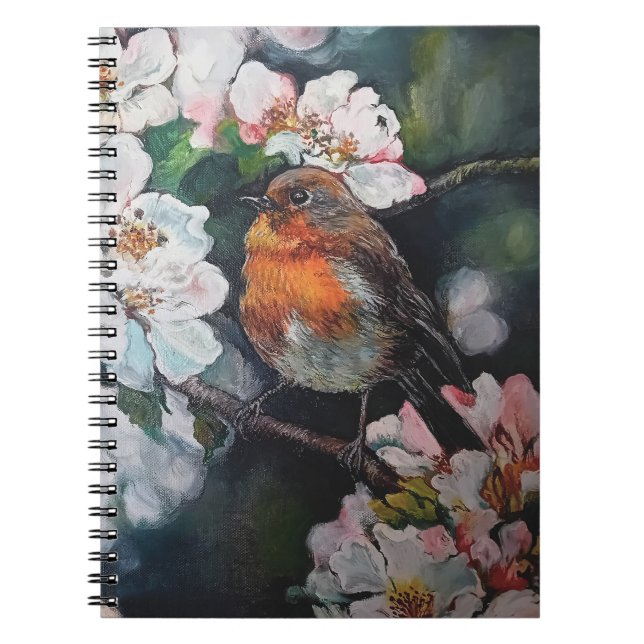 Caderno Espiral Robin com flor de cereja (Frente)