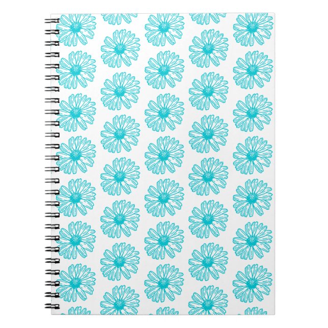Caderno Espiral Robin Egg Blue Daisy Impressão, Hippie Flowers (Frente)
