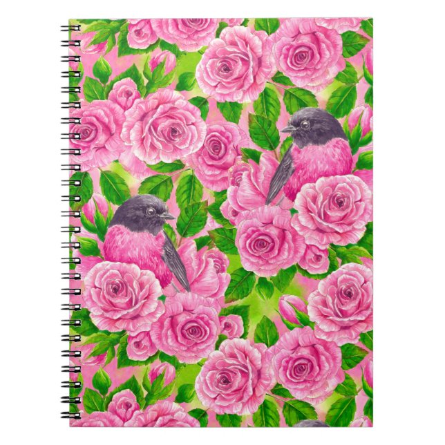 Caderno Espiral Robin rosa e rosas (Frente)