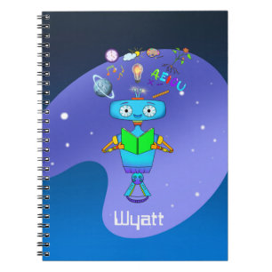 Caderno Espiral Robô de Crianças Legais Aprendendo com a Leitura