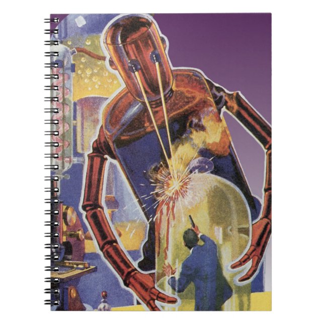 Caderno Espiral Robô de ficção científica com olhais a laser (Frente)