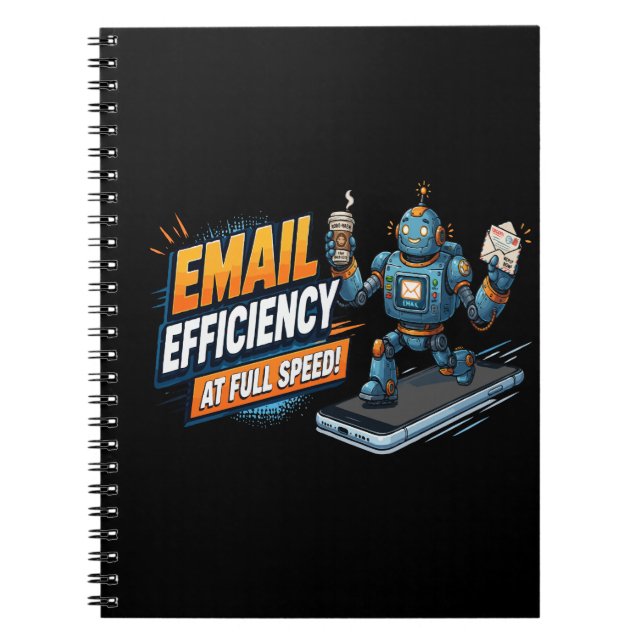 Caderno Espiral Robô de Produtividade de E-mail Rápido (Frente)