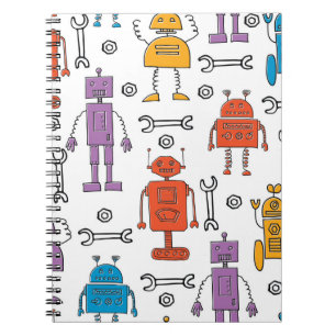 Caderno Espiral Robôs de rabisco. Um padrão perfeito. Carro de des