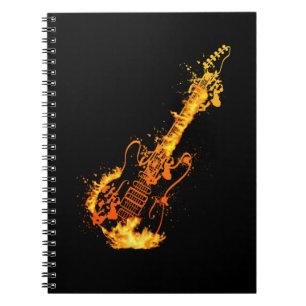 Caderno Espiral Rock and Roll Flames Queimando Violão