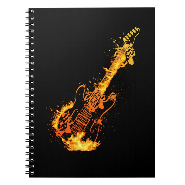 Caderno Espiral Rock and Roll Flames Queimando Violão (Frente)