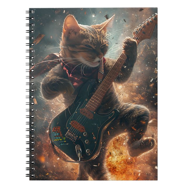 Caderno Espiral Rock Cat tocando violão (Frente)
