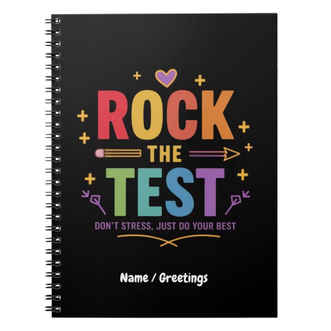 Caderno Espiral Rock the Test Don't Stress Funny Motivational (Frente)