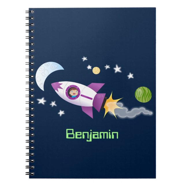 Caderno Espiral Rockets em ilustração de desenhos animados espacia (Frente)