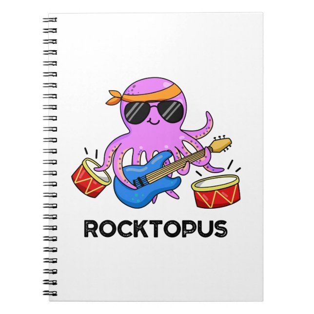 Caderno Espiral Rocktopus Banda de Rock Divertida Piada de Polvo (Frente)