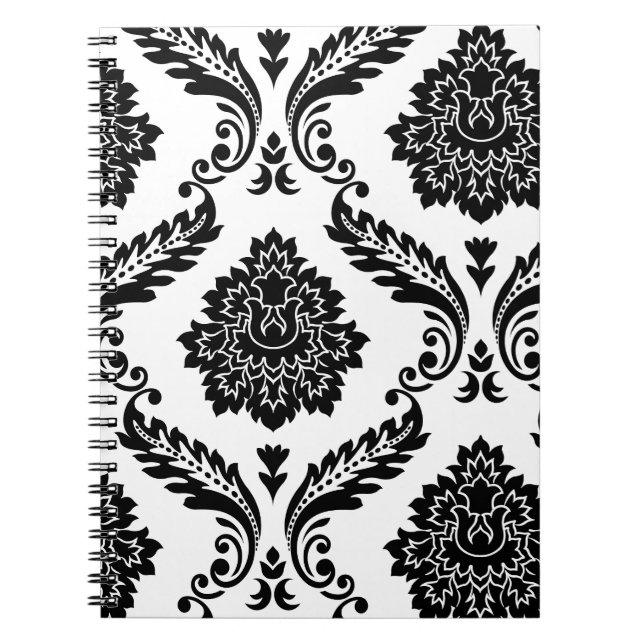 Caderno Espiral Rococo Damask Lg Off-Set Pattern Black on White (Frente)