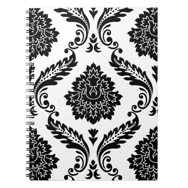 Caderno Espiral Rococo Damask Lg Pattern Black on White (Frente)