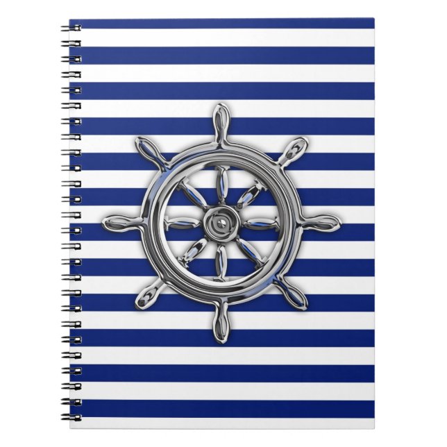 Caderno Espiral Roda Chrome Like em faixas náuticas (Frente)