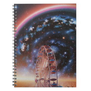 Caderno Espiral  Roda Gigante Cósmica Sob uma Galáxia Neon 