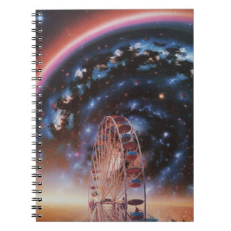 Caderno Espiral Roda Gigante Cósmica Sob uma Galáxia Neon