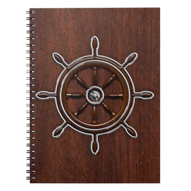 Caderno Espiral Roda Náutica do Mahogany Molhada (Frente)
