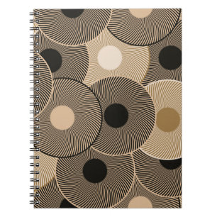 Caderno Espiral Rodas Douradas do arco preto: Abstrato