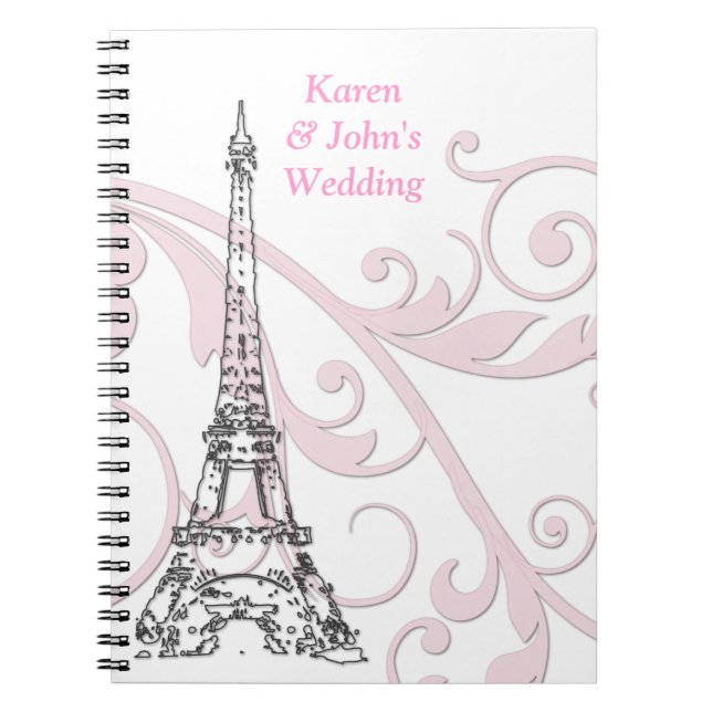 Caderno Espiral Rolamentos e Torre Eiffel - Rosa (Frente)