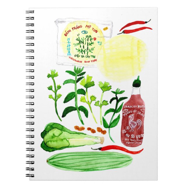Caderno Espiral Rolos de Arroz Vietnamitas Recebem Aquarela (Frente)