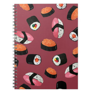 Caderno Espiral Rolos de Sushi Onigiri: Ilustração Seamless