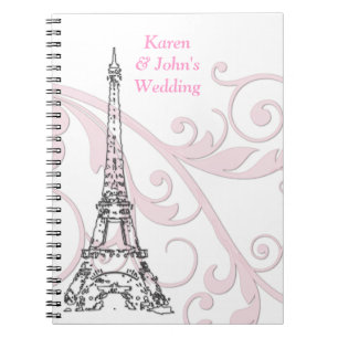 Caderno Espiral Rolos e torre Eiffel - rosa