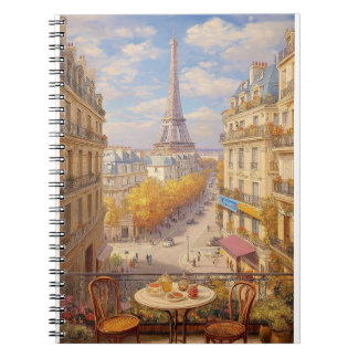 Caderno Espiral Romantic Parisian Balcony View Oil Painting