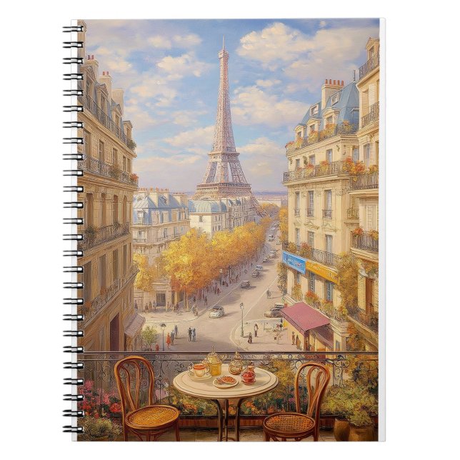 Caderno Espiral Romantic Parisian Balcony View Oil Painting (Frente)