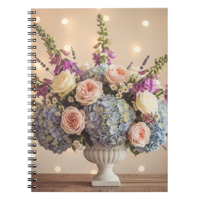 Caderno Espiral Romantic Pastel Hydrangea & Rose Bouquet  (Frente)
