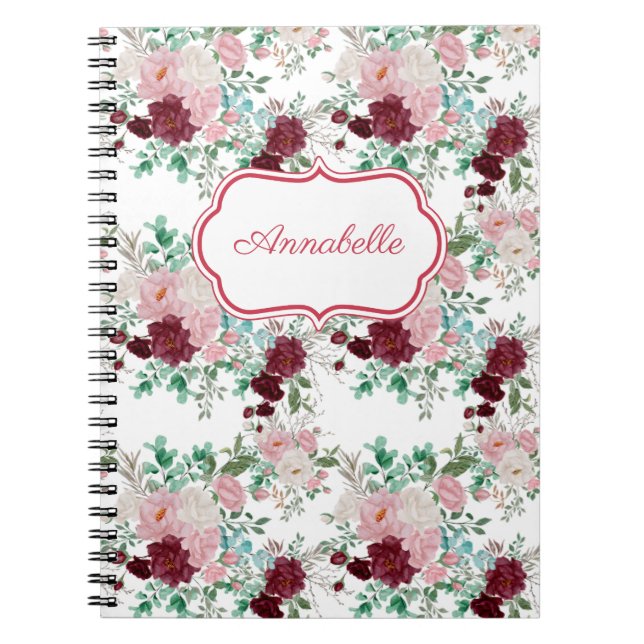 Caderno Espiral Romantic Pink & Red Roses Personalized (Frente)