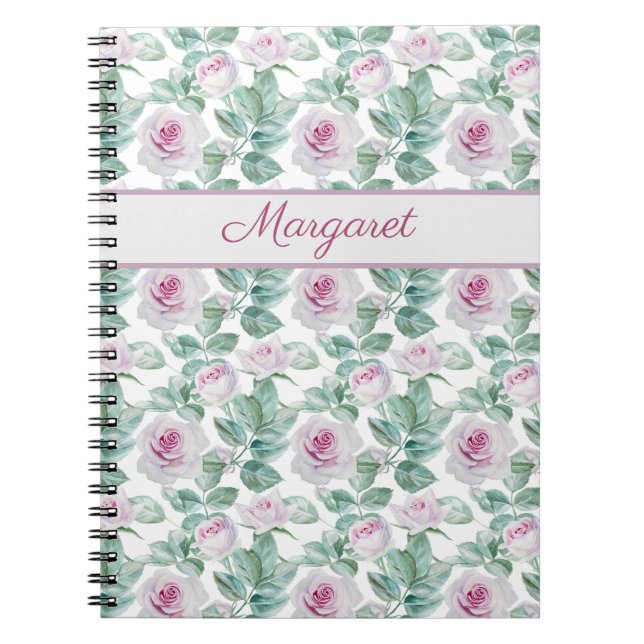 Caderno Espiral Romantic Pink Roses Personalized (Frente)