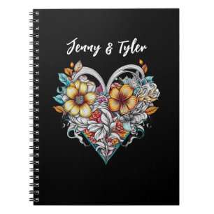 Caderno Espiral Romântico do Coração Floral Personalizado