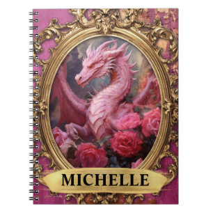 Caderno Espiral Romântico Dragão de Fuchsia e Rosas Fantasia