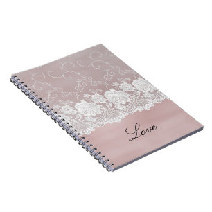 Caderno Espiral Romântico Rosa Blush Cor-de-rosa-branca, rendas br