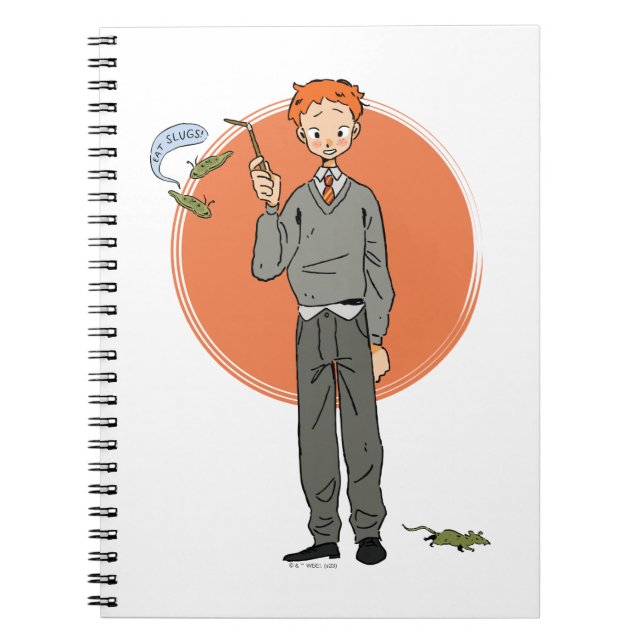 Caderno Espiral Ron Weasley Ilustração "Comer Slugs" (Frente)