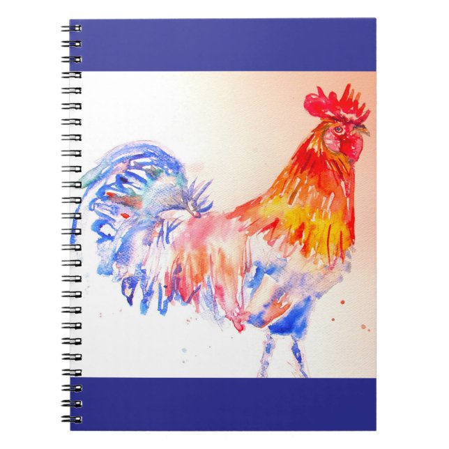 Caderno Espiral Rooster Watercolor Bird Kids Boys Notebook (Frente)