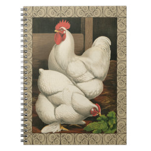 Caderno Espiral Roosters & Hen fora da Casa Hen com Fronteira Bran