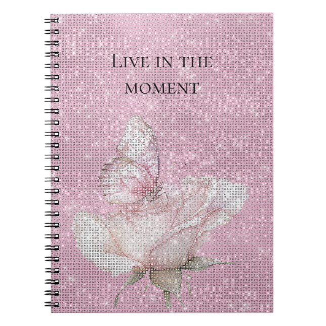 Caderno Espiral Rosa Bege Borboleta Brilho (Frente)