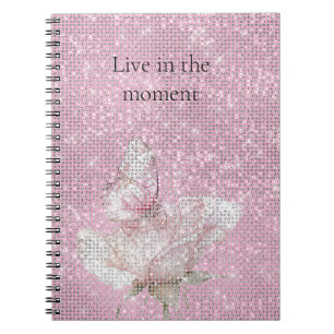 Caderno Espiral Rosa Bege Borboleta Brilho