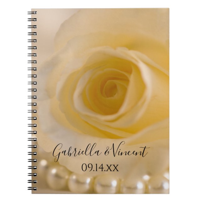 Caderno Espiral Rosa Branca e Pérolas Livro de Convidados (Frente)
