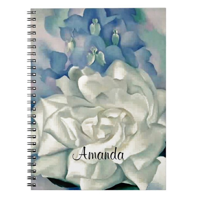 Caderno Espiral Rosa branco impressionante e Larkspur de Geórgia (Frente)
