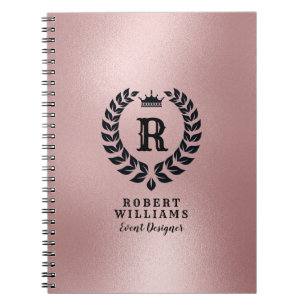 Caderno Espiral Rosa brilhante Fundo Dourado, preto Laurel Wreath
