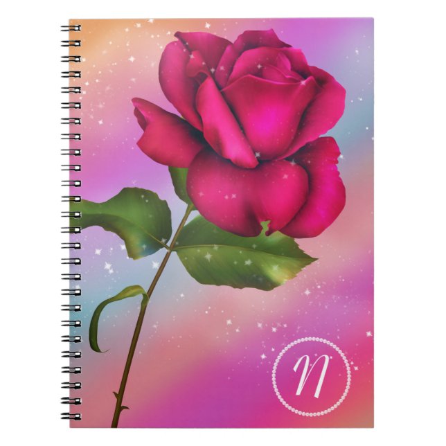 Caderno Espiral Rosa Brilho Rosa Arco-íris Floral Pastel (Frente)