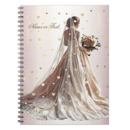 Caderno Espiral Rosa Casamento no inverno Noiva Ouro Shiny Heart P