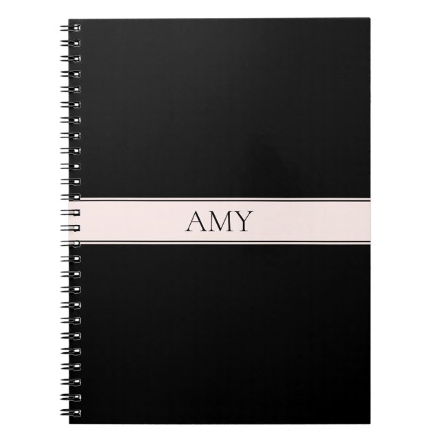Caderno Espiral Rosa claro Blush Stripe e Texto Editável Elegante (Frente)