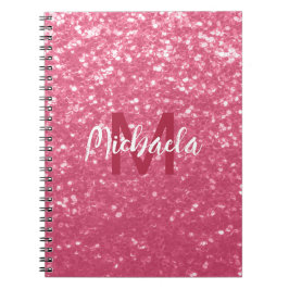 Caderno Espiral Rosa claro da rosa da da brilha monograma