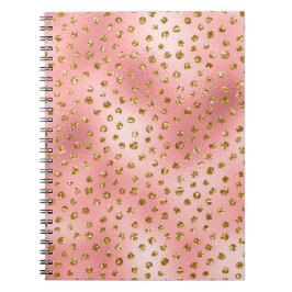 Caderno Espiral Rosa Claro Ombre & Dourado Glam Glitter Pontos Pol