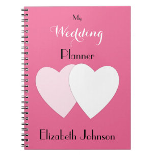 Caderno Espiral Rosa com corações e nome Casamento