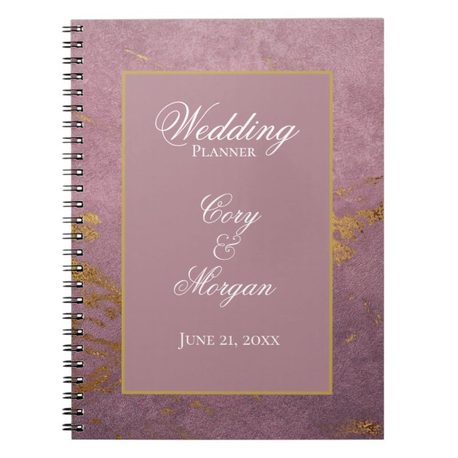 Caderno Espiral Rosa com Notebook Dourado Marbling Wedding Planner (Frente)