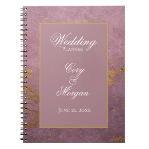 Caderno Espiral Rosa com o notebook Dourado Marbling Wedding Plann